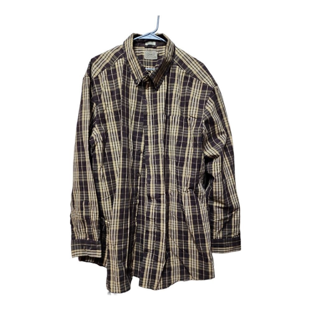 626 -CE Schmidt Workwear Brown/Tan Plaid Heavy Shirt Thick Cotton 2XLT - ex cond